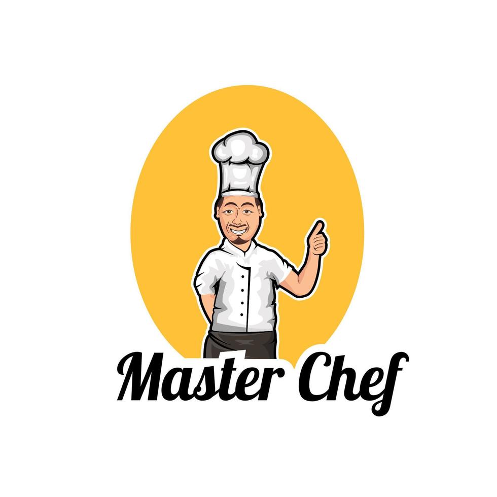 Professional restaurant chef logo, Smiling male chef. Vector illustration for Food industry chef character.