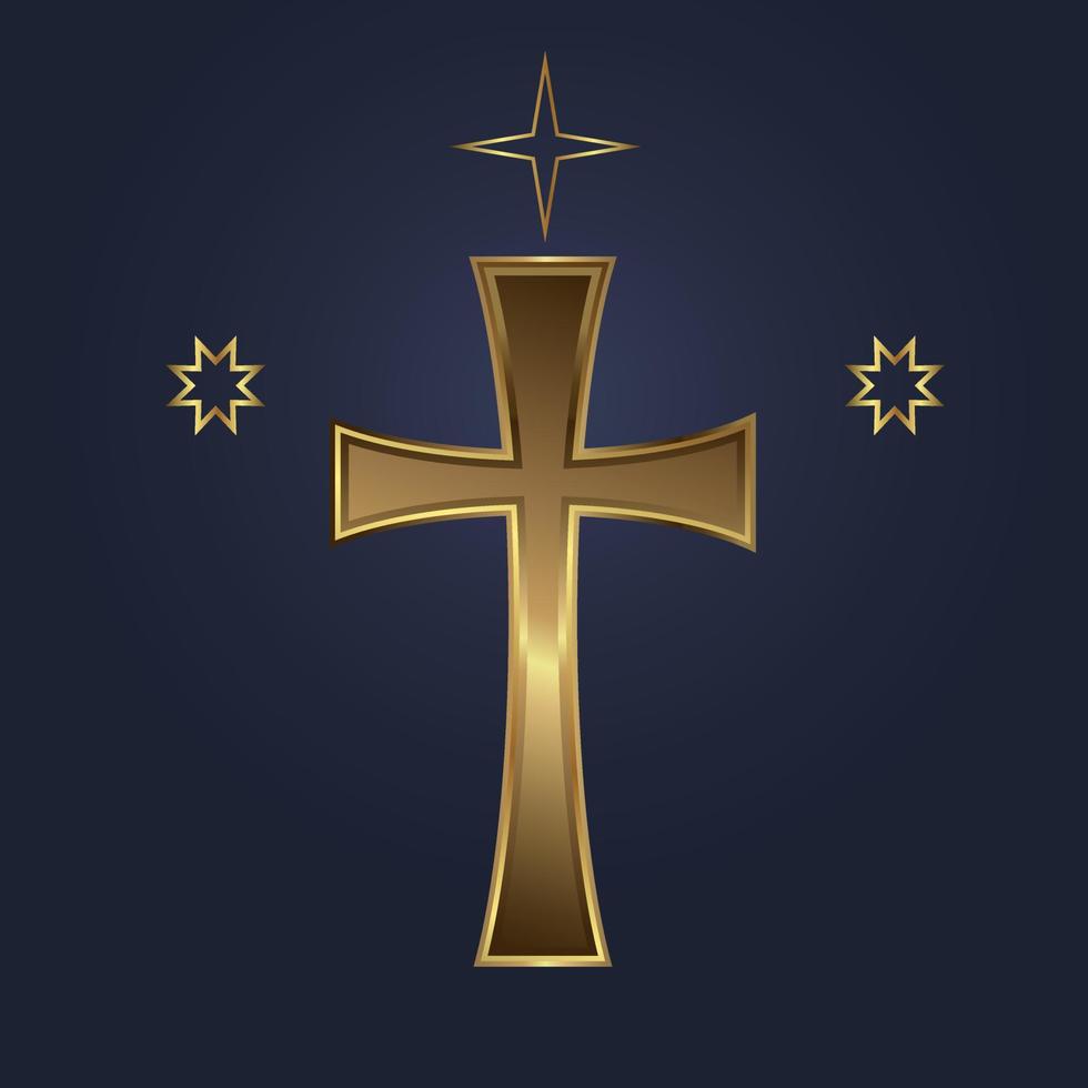 Holy cross with golden star, Premium holy cross icon, symbol for protection of soul and spirit vector illustration