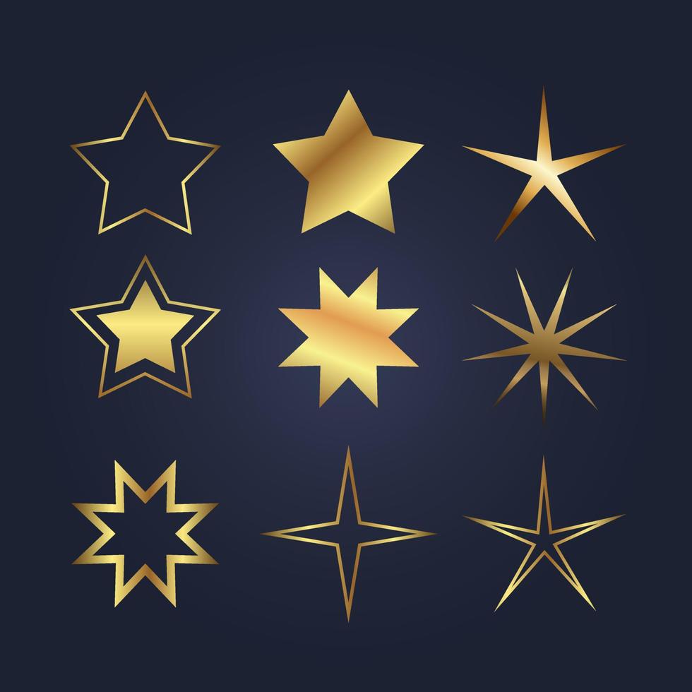 Set of golden stars icon, symbol, abstract star shapes vector design, premium star used in templates of different shapes stars design