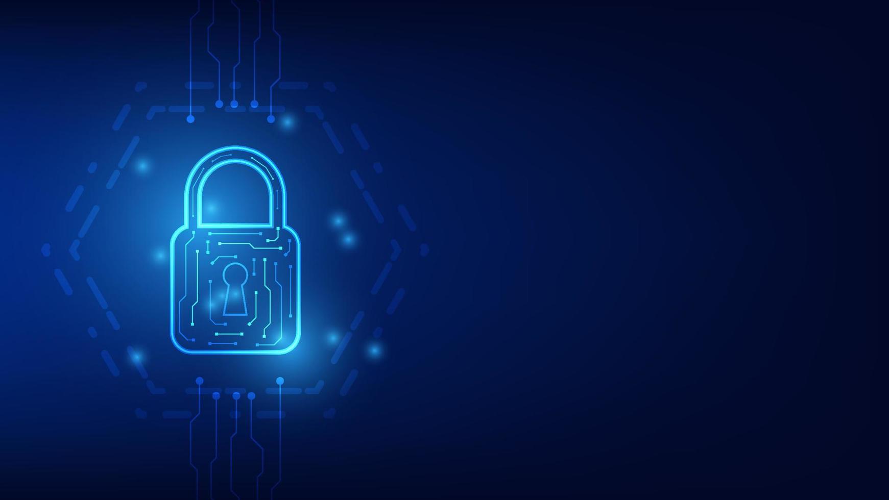 digital padlock with virtual screen on blue background with copy space. cyber security technology and privacy data network protection concept vector