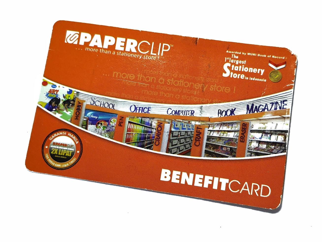 West Java, Indonesia on July 2022. Isolated photo of a loyalty card, Benefit Card Paperclip.