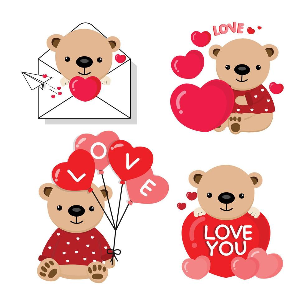 colección del día de san valentín con lindos elementos de oso y amor. vector