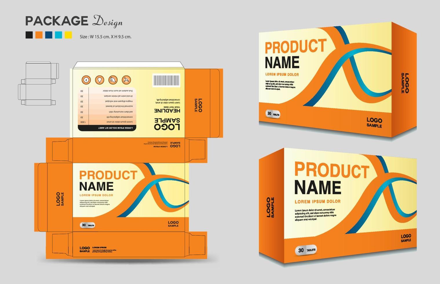 Cosmetic box design, Medical Package design template, Supplements Box Packaging design, Label design, healthcare label, packaging creative idea vector, box outline, 3d box realistic mock-up, vector