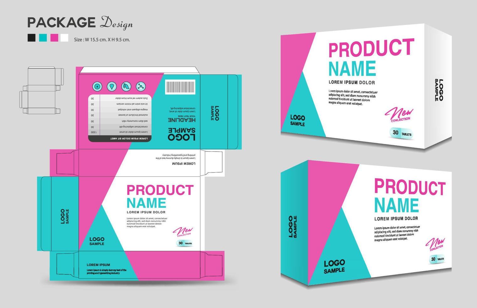 Supplements and Cosmetic box design, Package design template, box outline, Box Packaging design, Label design, healthcare label, packaging design creative idea vector, realistic mock-up vector