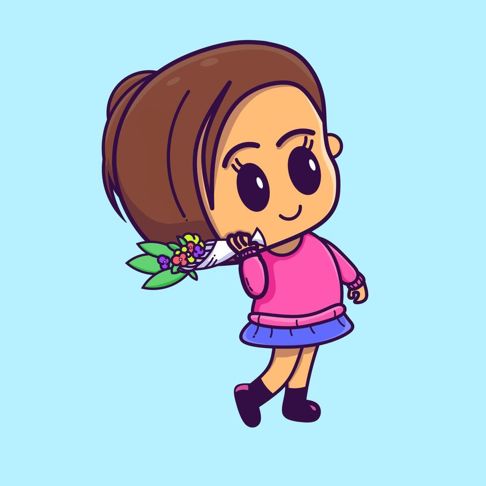 niña con flores vector libre