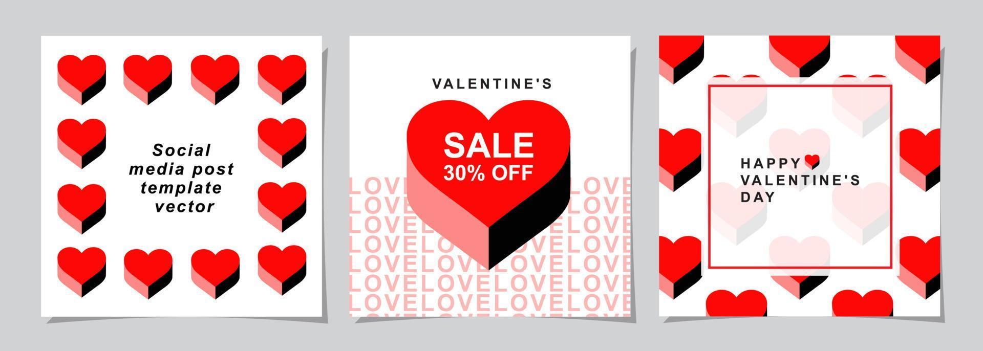 Valentines Day square banner for social media posts, mobile apps, banners, digital marketing, sales promotion and website ads. Vector backgrounds, geometric style with hearts pattern.