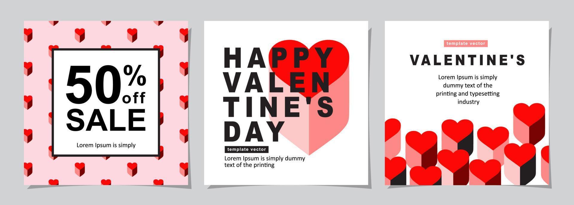 Valentines Day square banner for social media posts, mobile apps, banners, digital marketing, sales promotion and website ads. Vector backgrounds, geometric style with hearts pattern.