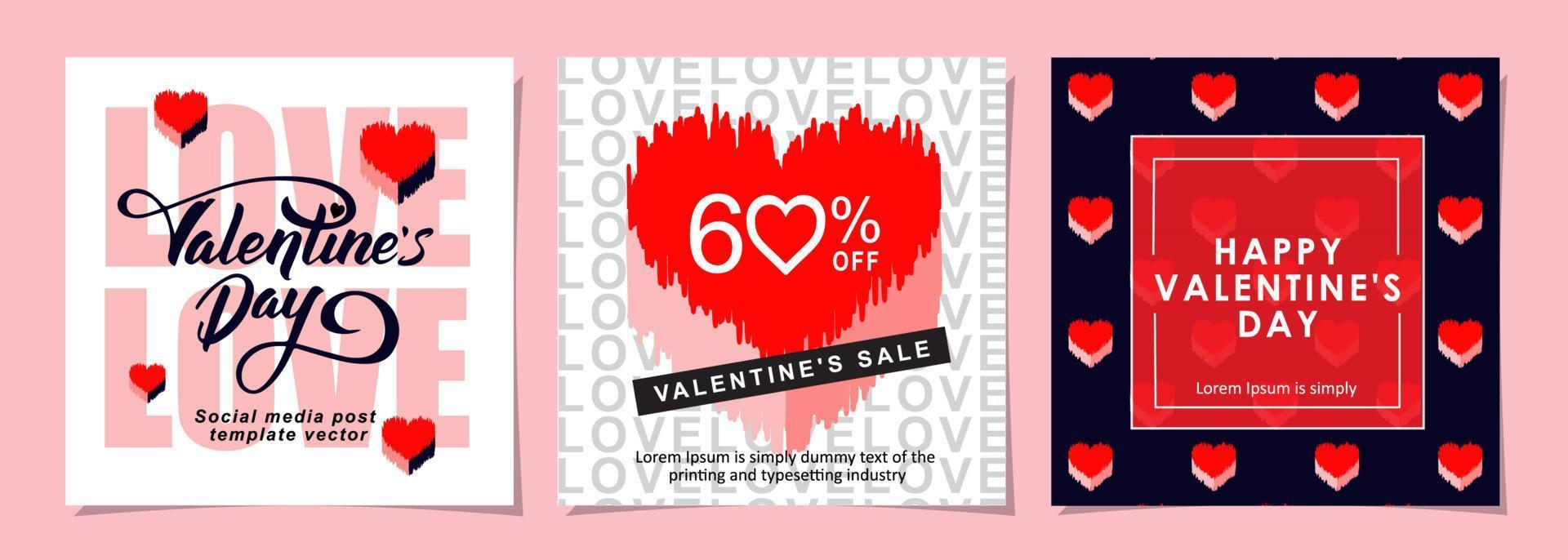 Happy Valentines Day square banner for social media posts, mobile apps, digital marketing, sales promotion and website ads. Vector backgrounds, geometric style with hearts pattern.