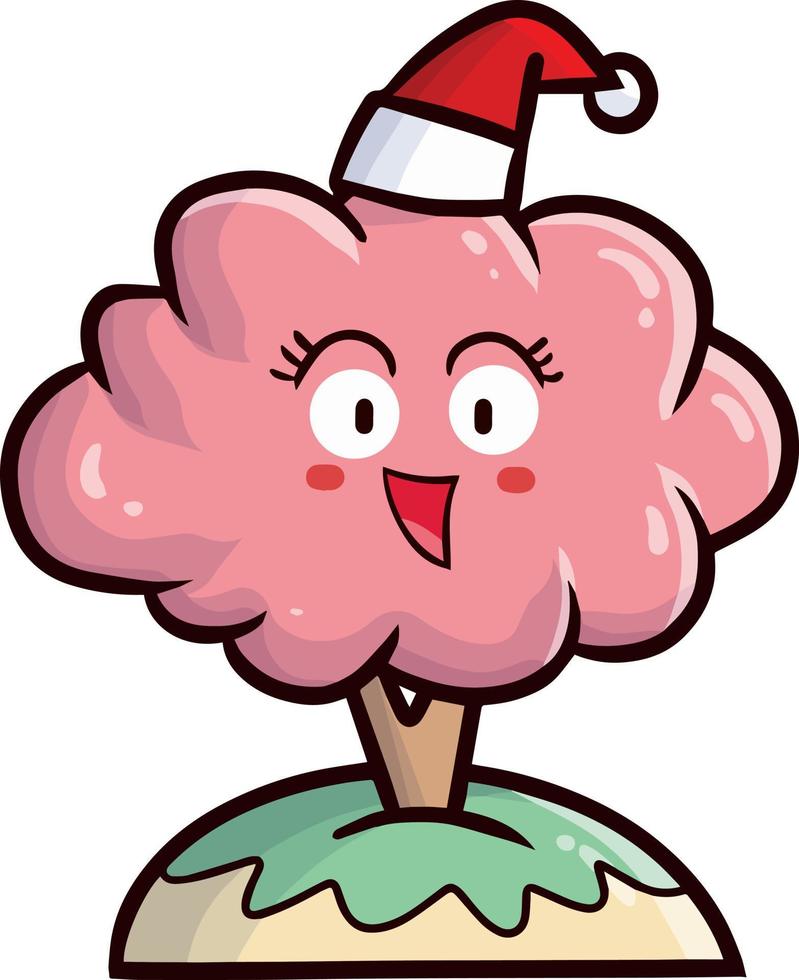 lindo árbol rosa con sombrero de santa para navidad vector