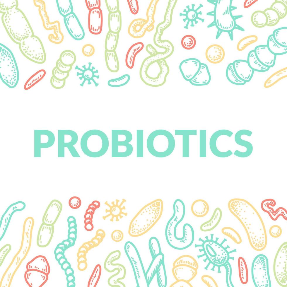 Probiotics hand drawn packaging design. Scientific vector illustration in sketch style