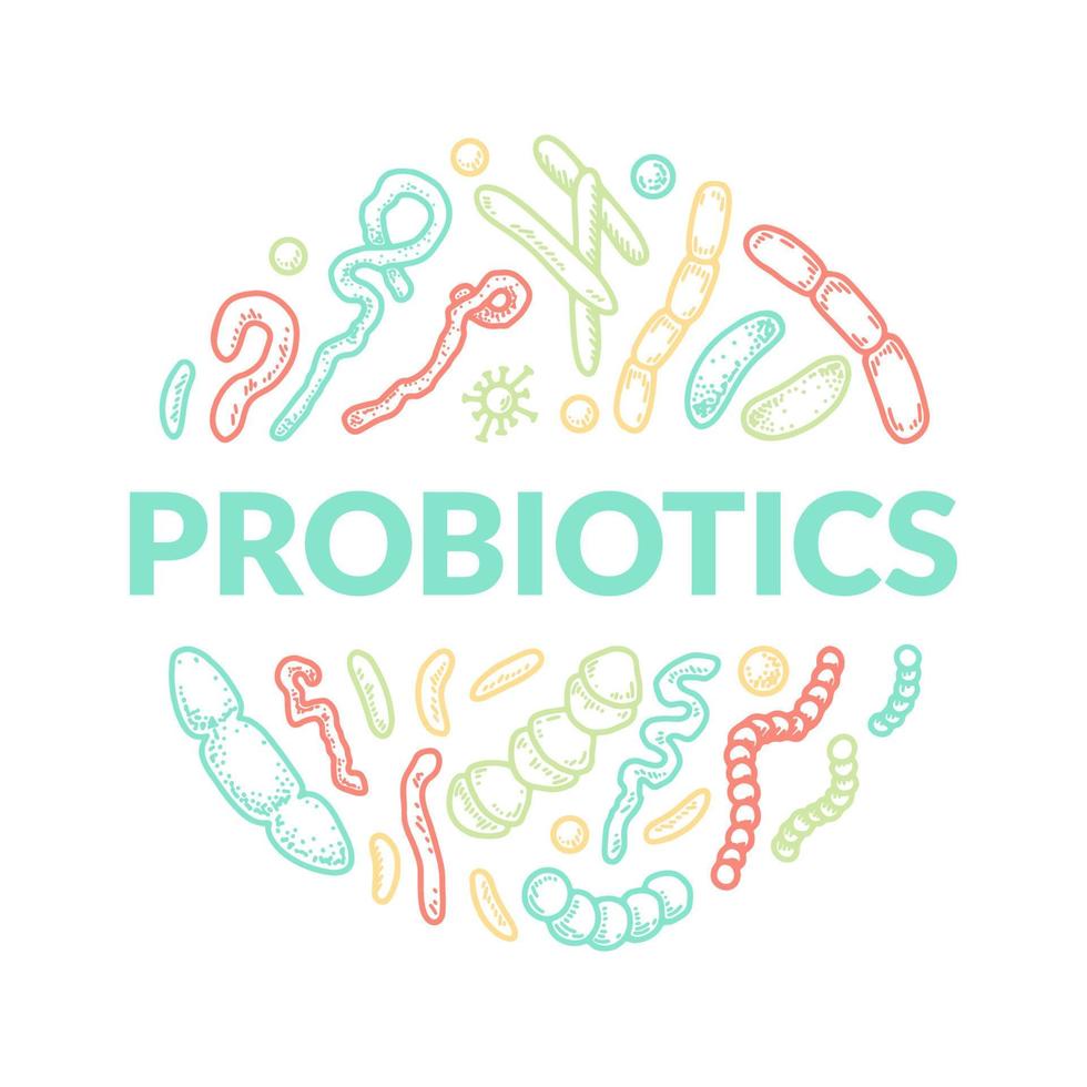 Probiotics hand drawn logo. Scientific vector illustration in sketch style