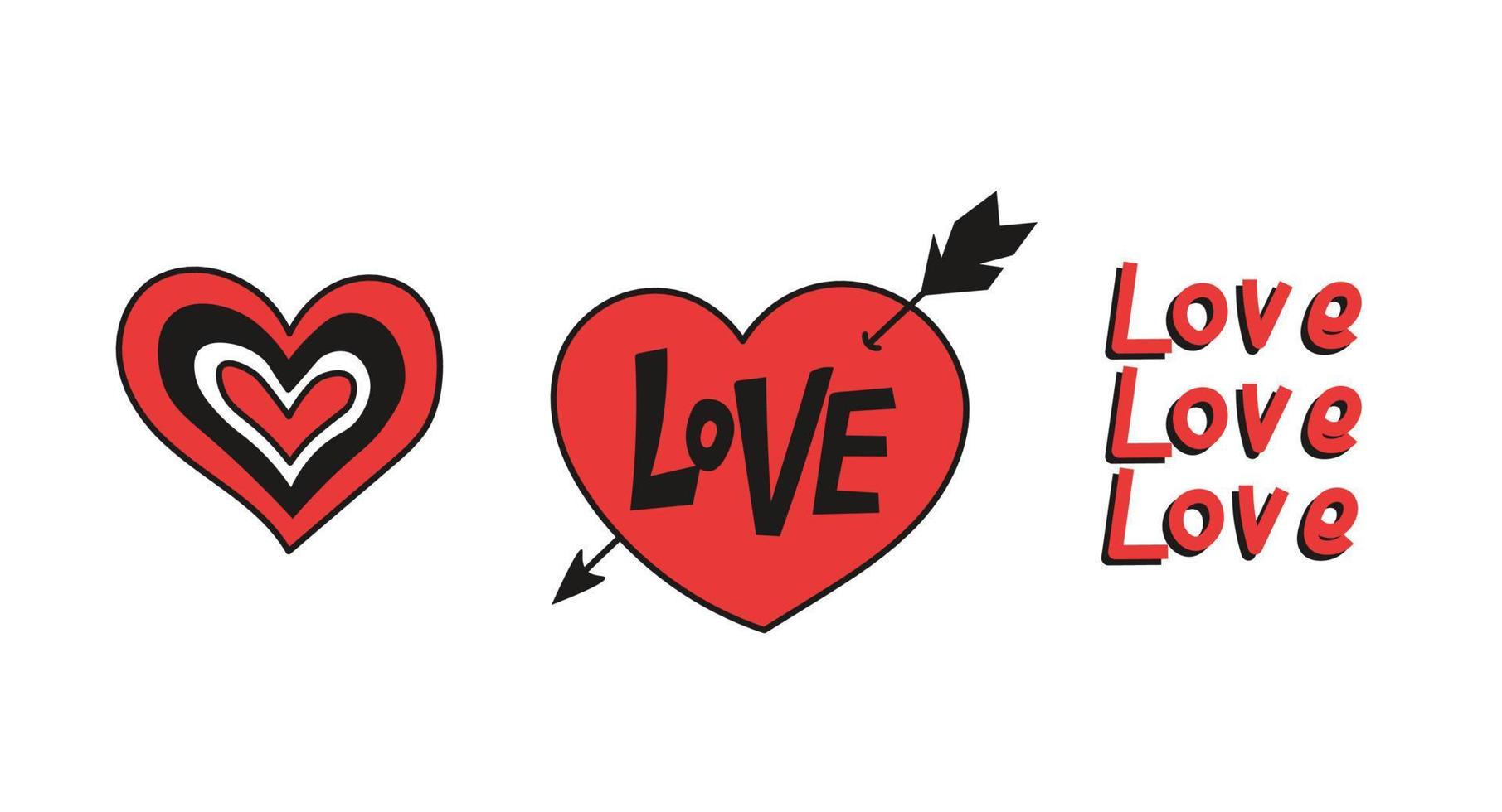 Love hearts doodle set in retro style vector