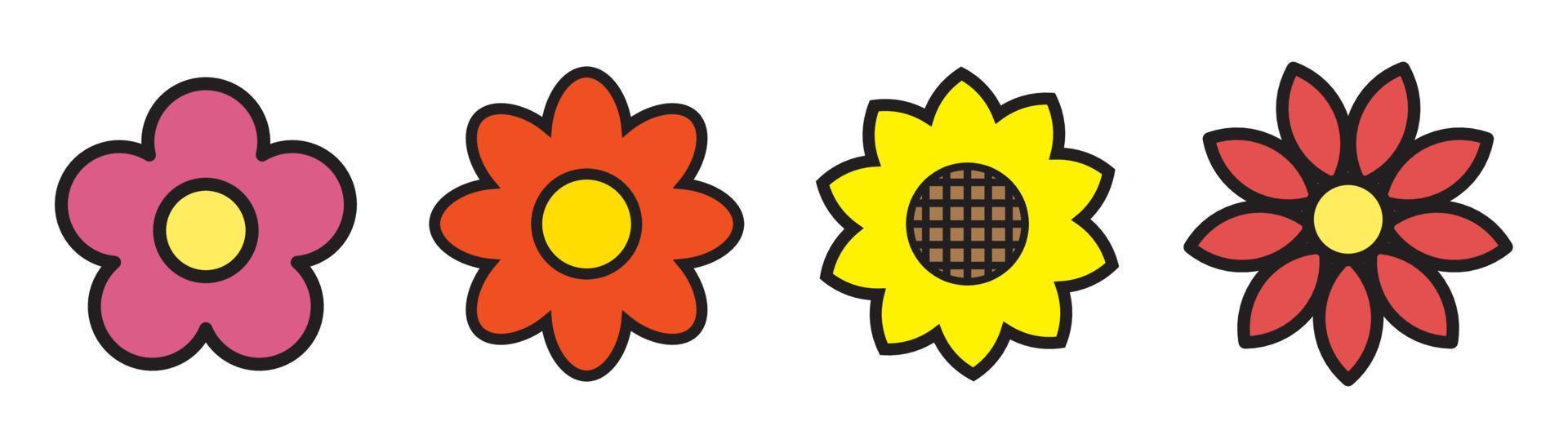 conjunto de iconos de flores de colores vector