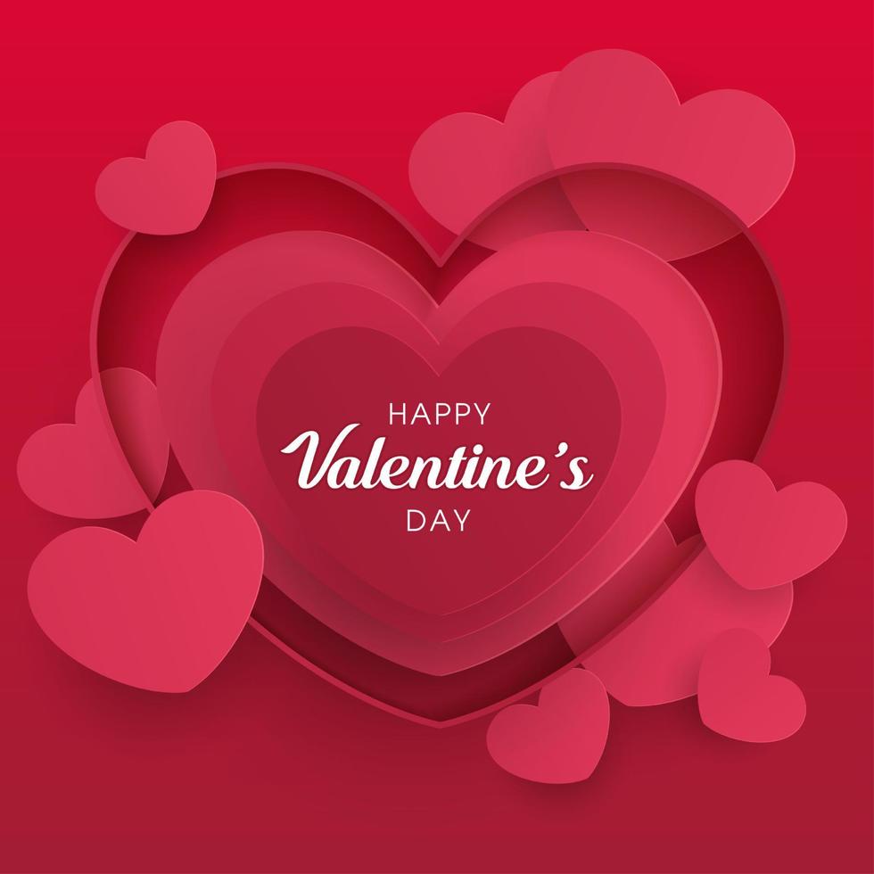 Valentine's day abstract with cut paper heart on pink background. place for text. vector design.