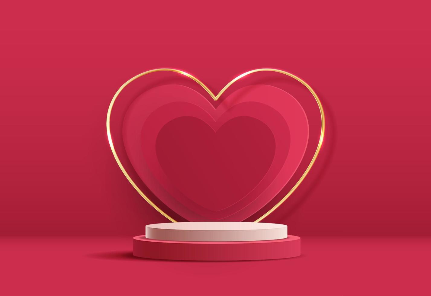 Red podium display background products for valentine day in love platform. stand to show cosmetic with craft style. symbols of love for happy. vector design.