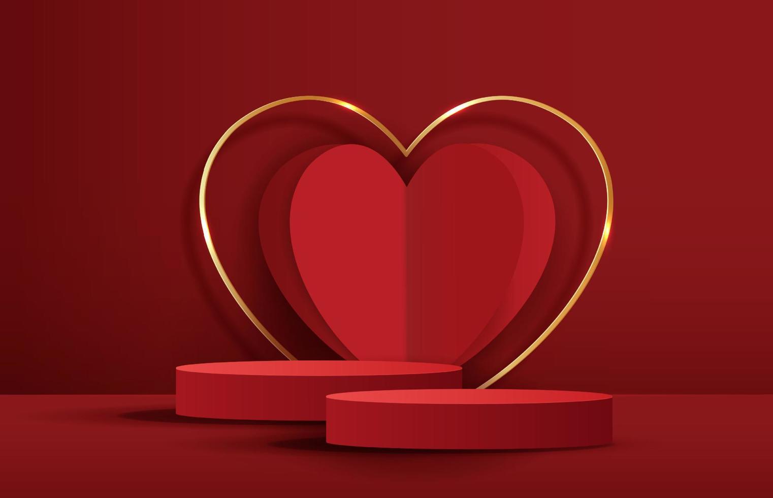 productos de fondo de pantalla de podio rojo para el día de san valentín en la plataforma de amor. soporte para mostrar cosméticos con estilo artesanal. símbolos de amor por feliz. diseño vectorial vector