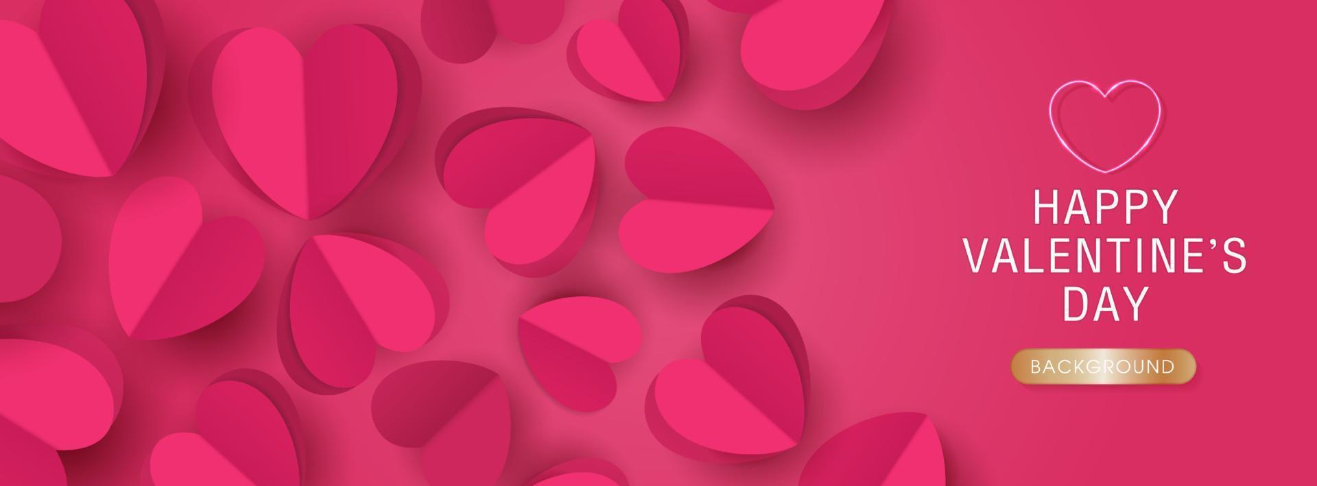 Happy Valentine's day poster or banner template. beautiful paper cut with hearts on pink background. place for text. vector design.