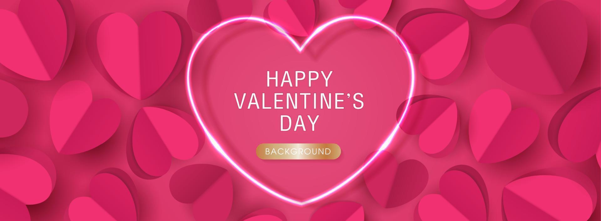 Happy Valentine's day poster or banner template. beautiful paper cut with hearts on pink background. place for text. vector design.