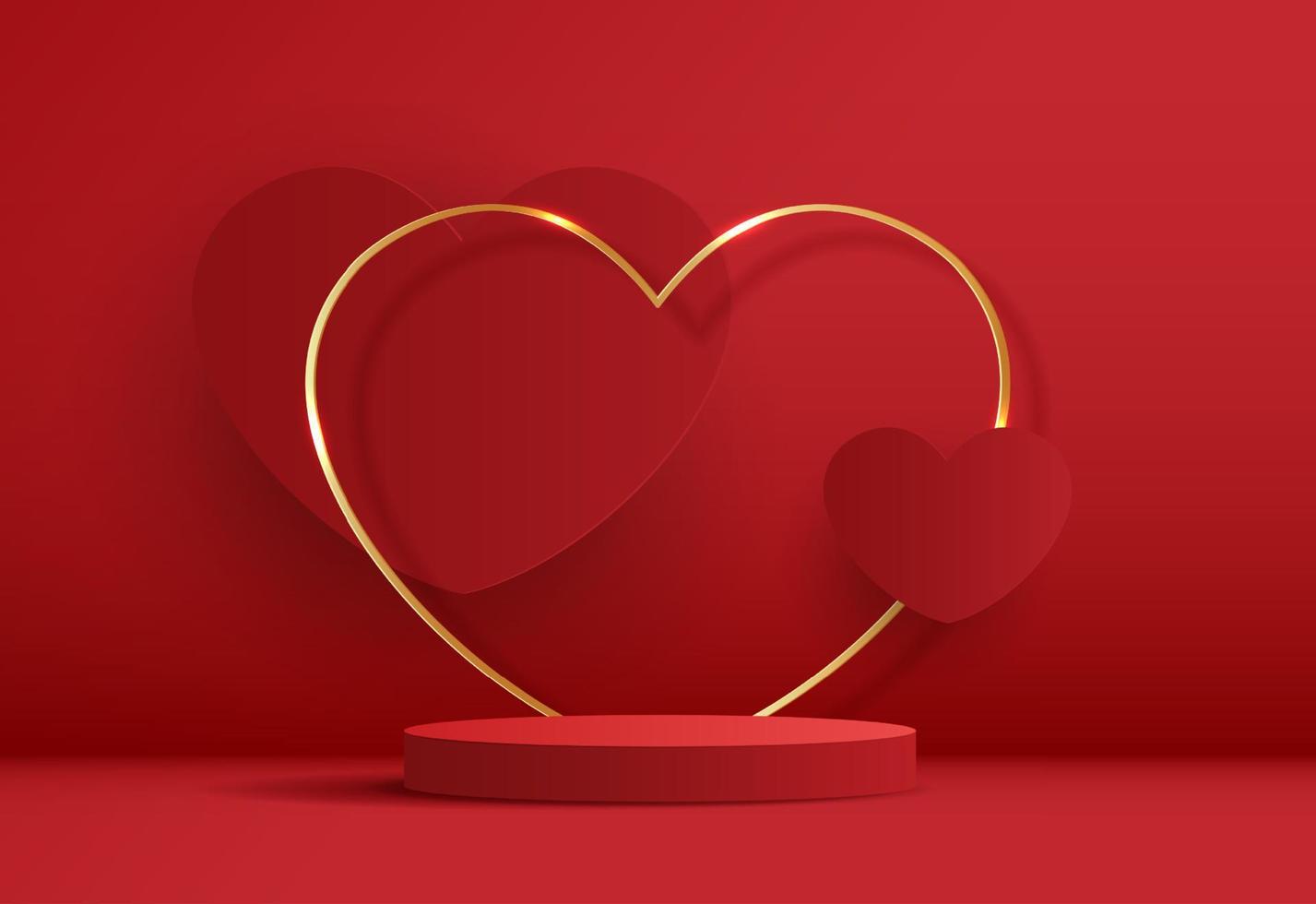 Red podium display background products for valentine day in love platform. stand to show cosmetic with craft style. symbols of love for happy. vector design.