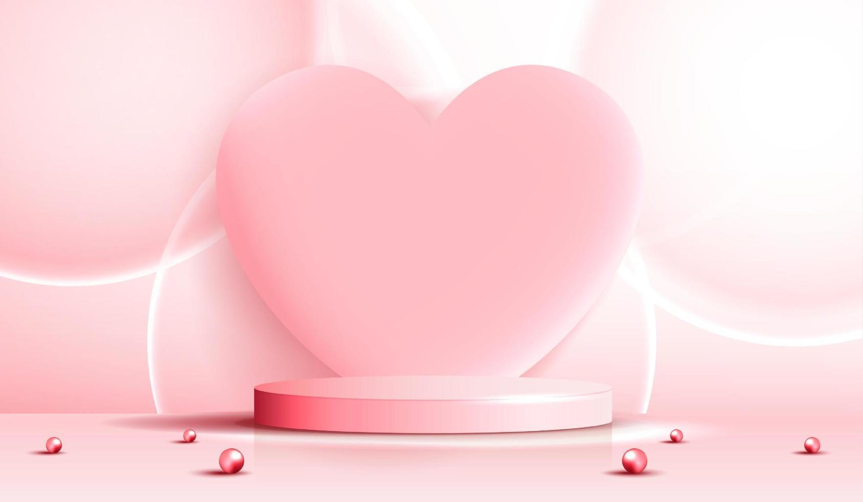 Pink podium display background products for valentine day in love platform. stand to show cosmetic with craft style. symbols of love for happy. vector design.