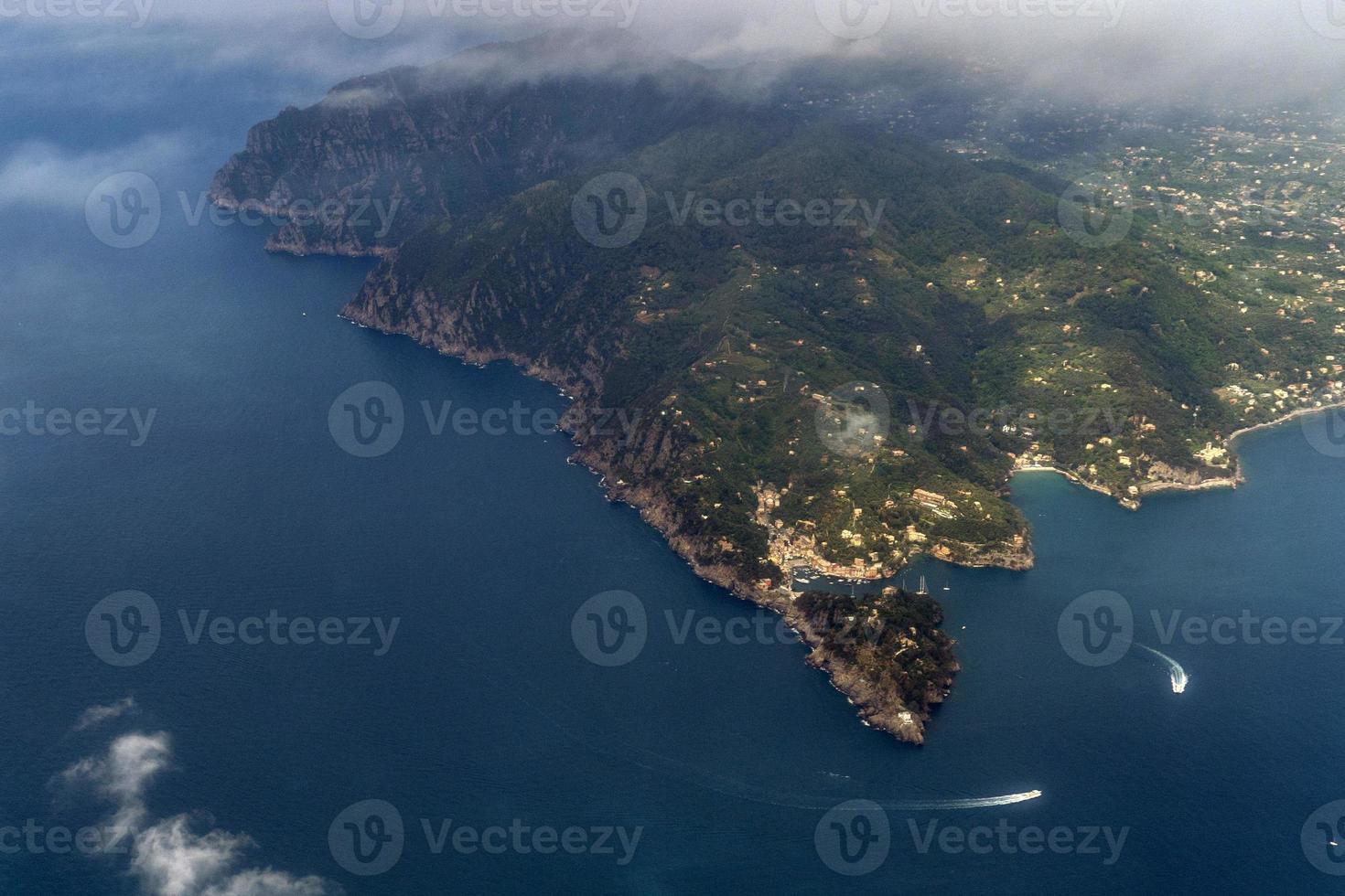 Portofino Italy aerial view from airplane photo