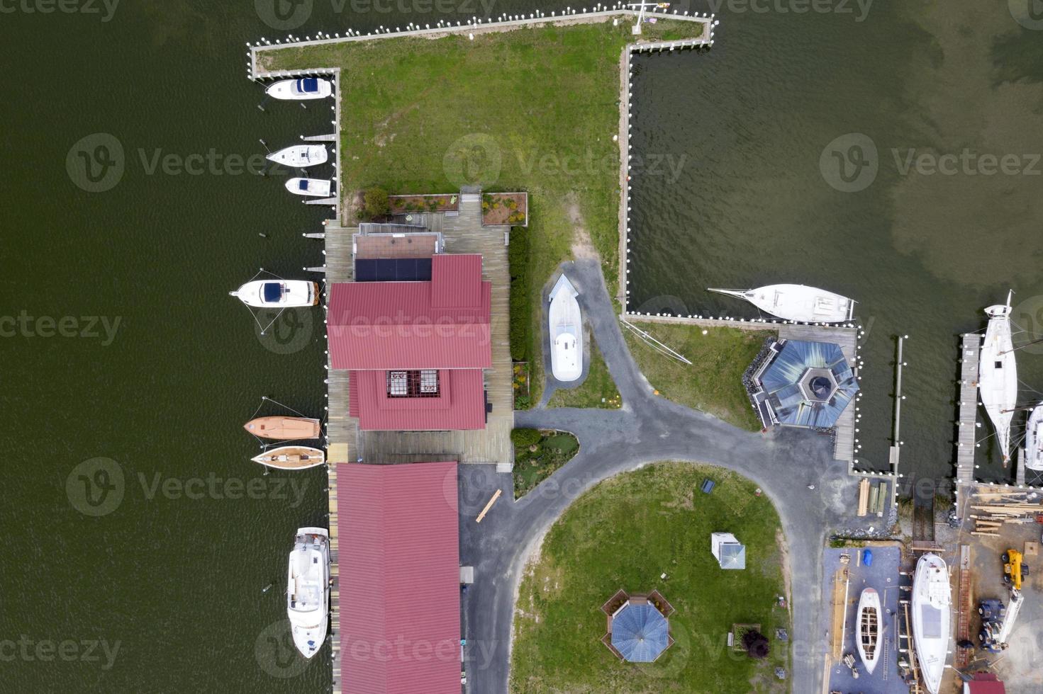 ships at the docks in St. Michaels Maryland chespeake bay aerial view panorama photo