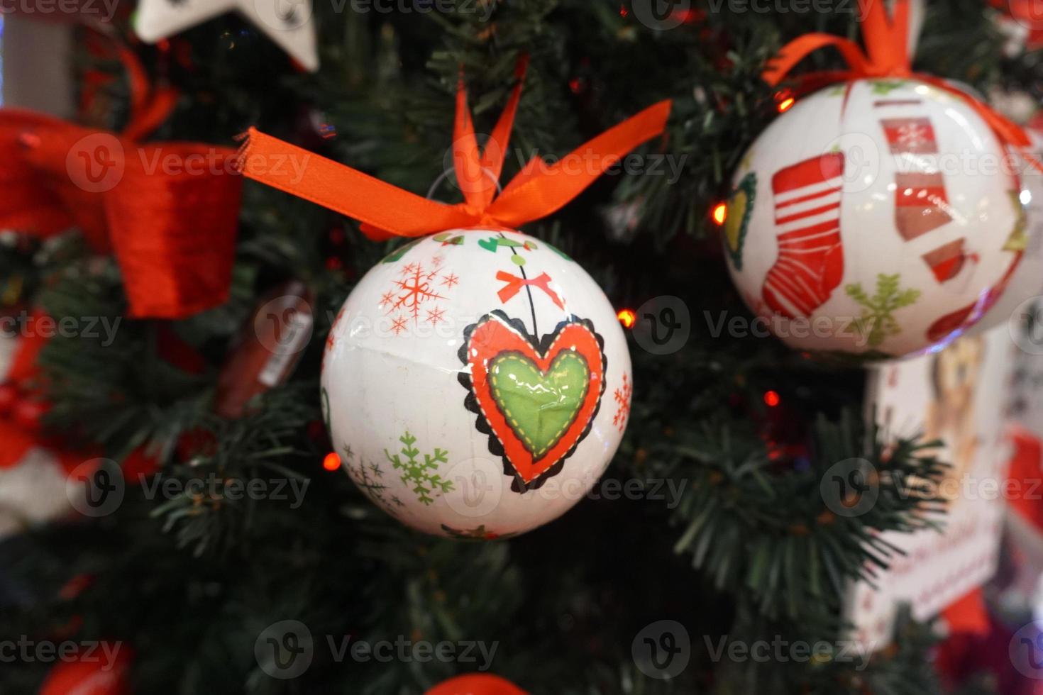 christmas tree decorations at street market photo