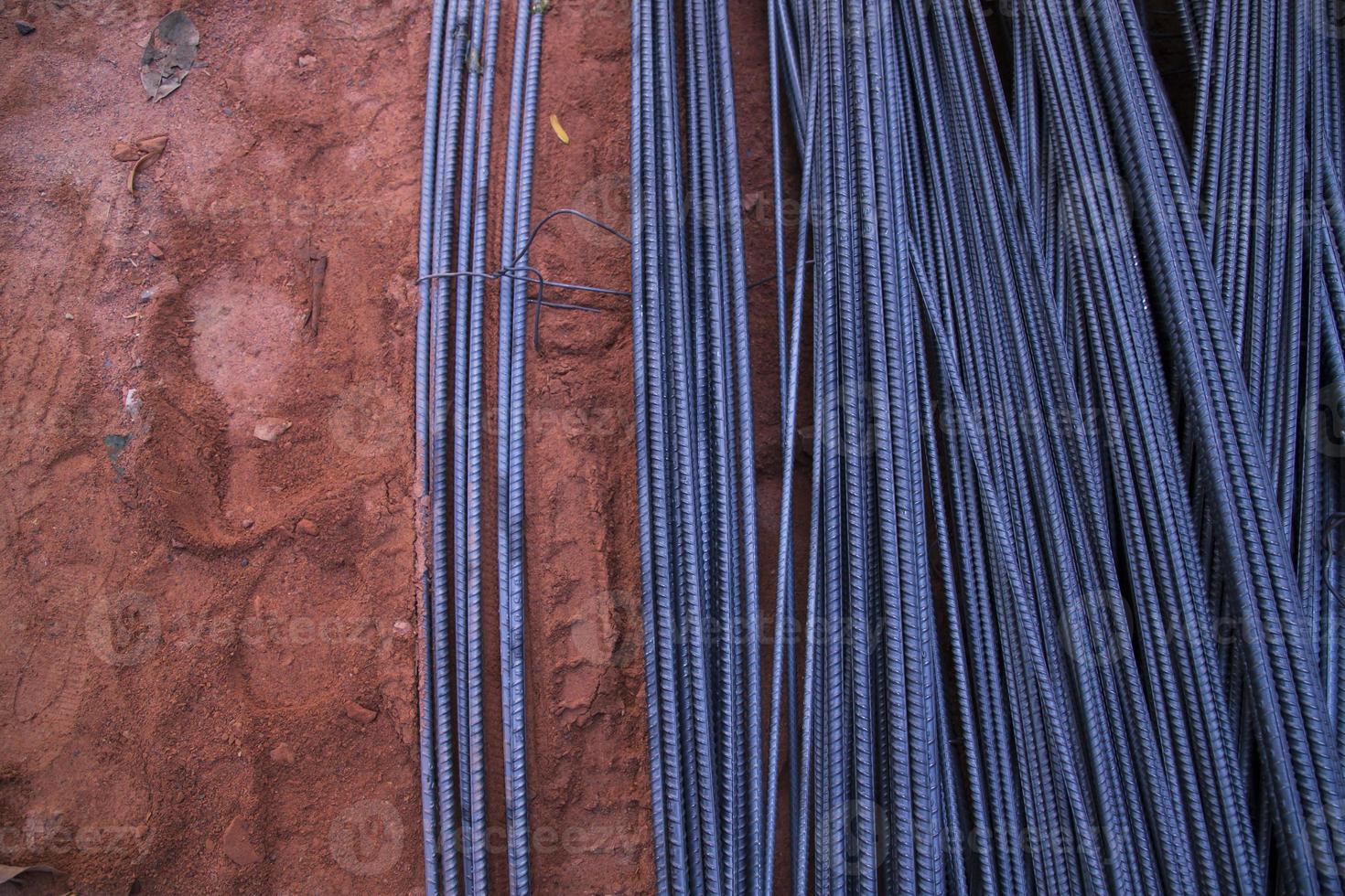 Pile of steel wire on the construction site. Steel wire background. photo