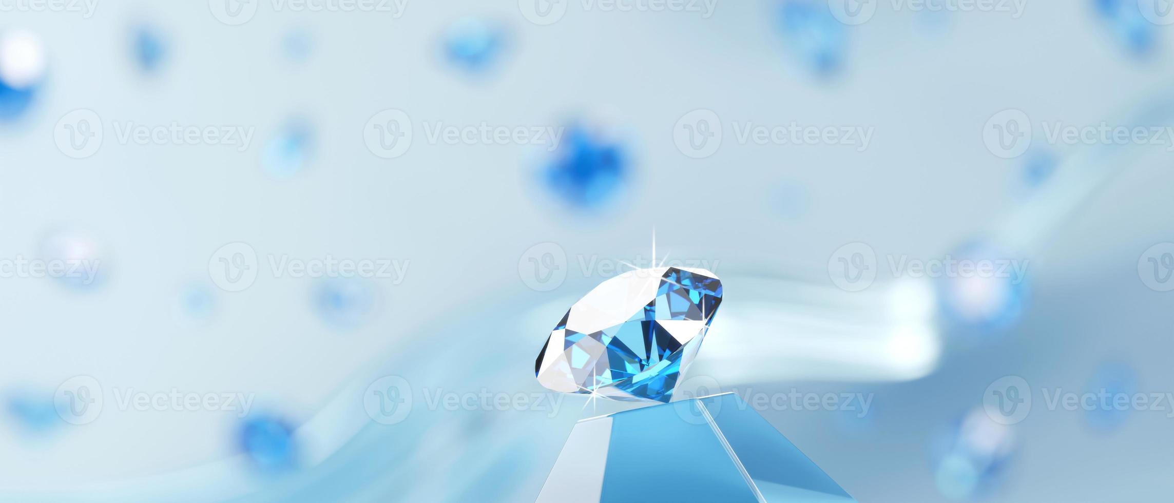 Group of Blue diamond sapphire placed on glossy background main object focus 3d rendering photo