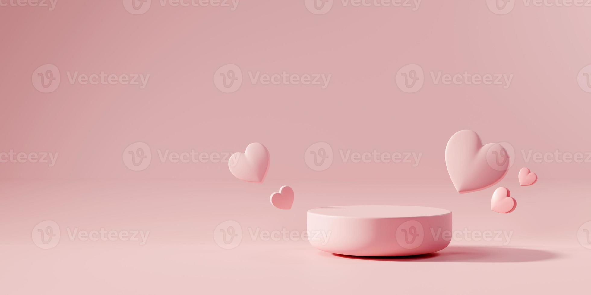 maqueta de podio de escenario del día de san valentín con escaparate de exhibición de productos de corazón representación 3d foto