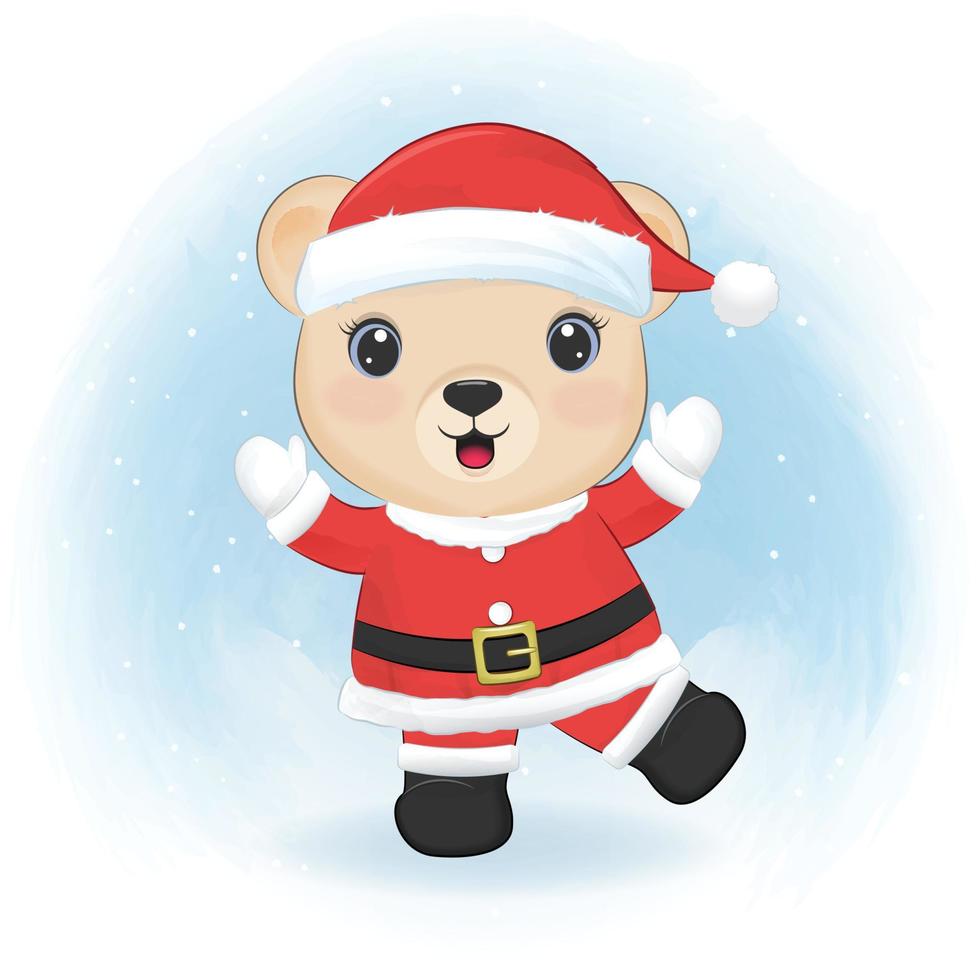 Cute Bear in santa costume Christmas season illustration vector