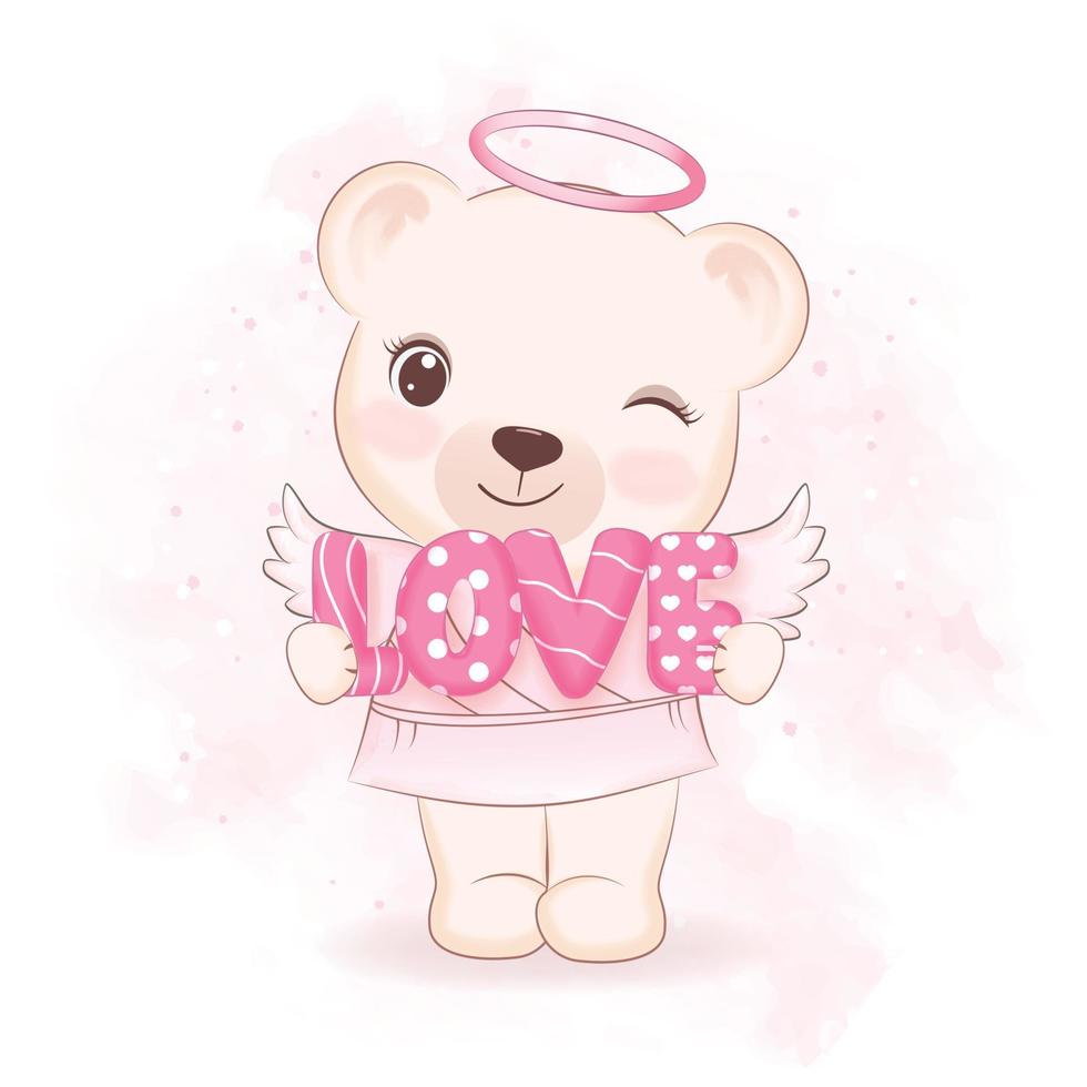 Cute Little Cupid Bear Valentine's day concept illustration vector