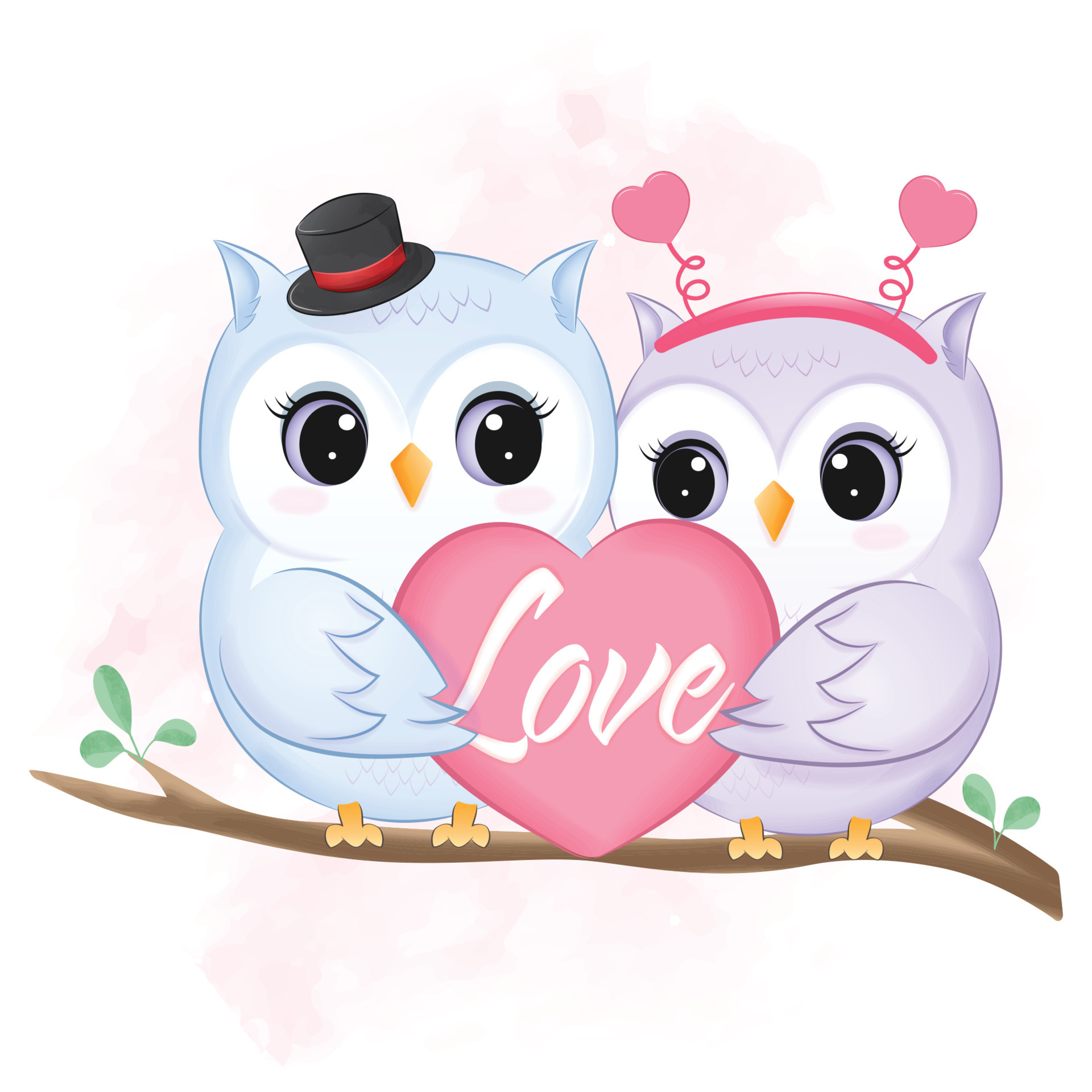 Cute Couple Owl and heart valentine's day concept illustration 18740963