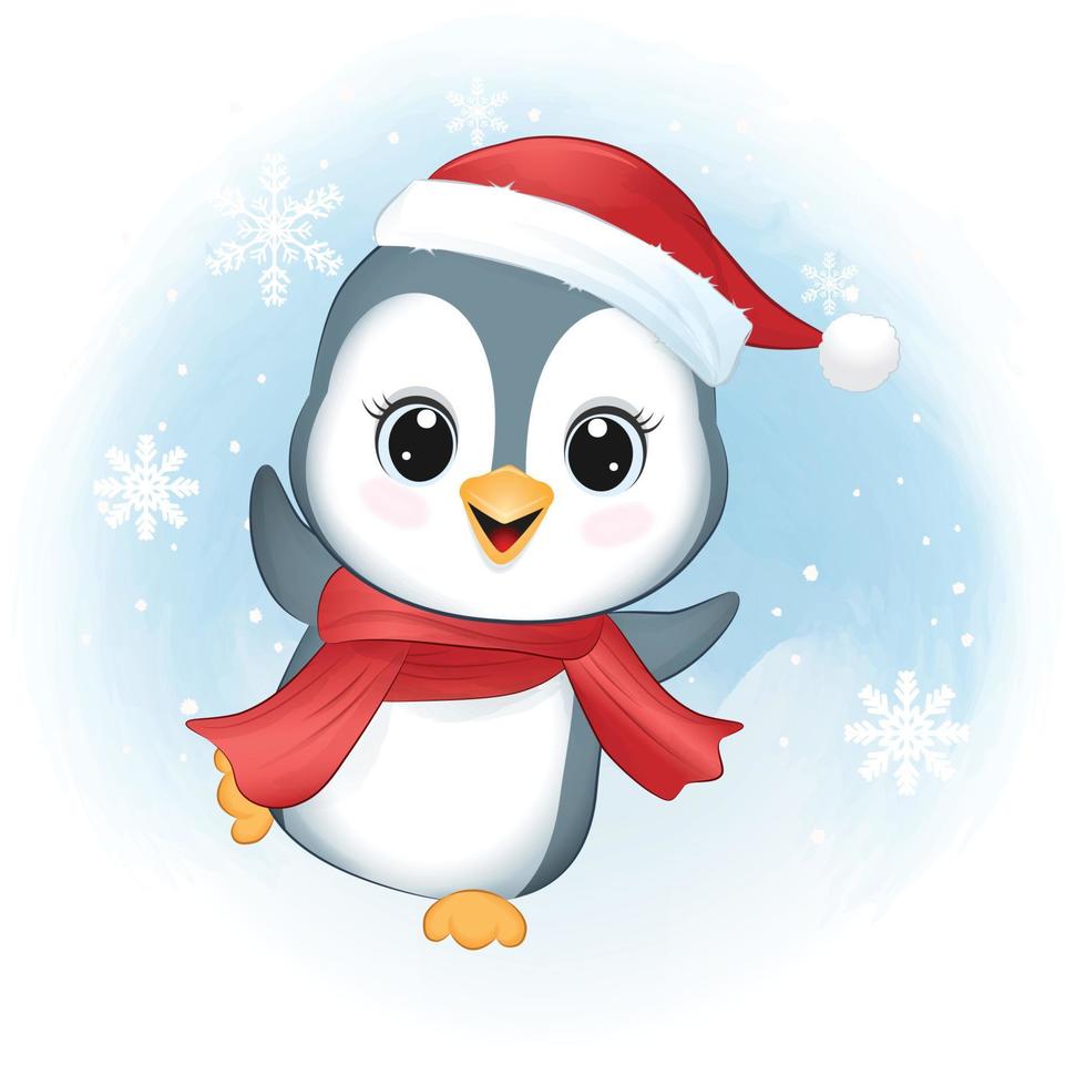 Cute Penguin Christmas season illustration. vector