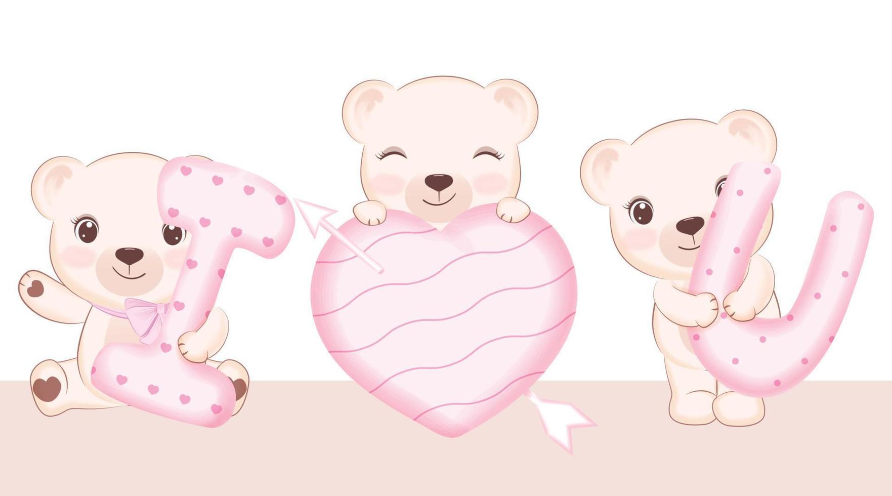 Cute Little Bear with love alphabet, Valentine's day concept illustration vector