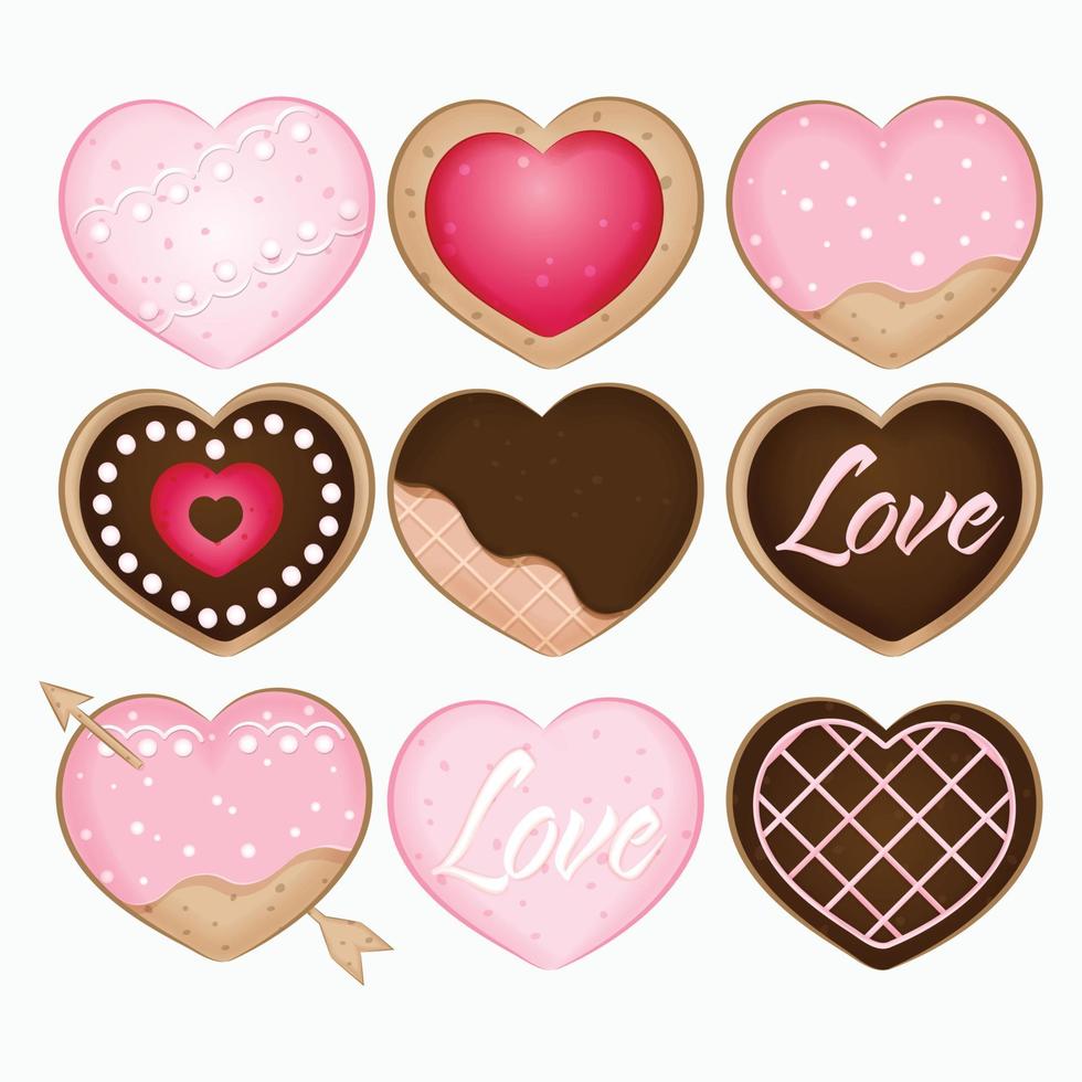 conjunto de galletas corazón, concepto de día de san valentín vector