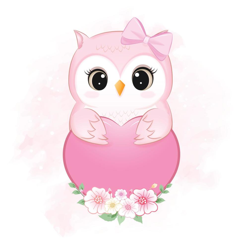 Cute owl and heart valentine's day concept illustration vector