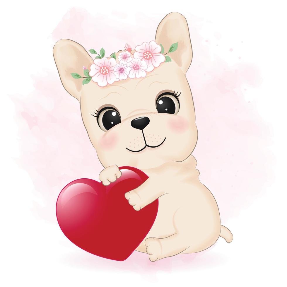 Cute French Bulldog and heart valentine's day concept illustration vector