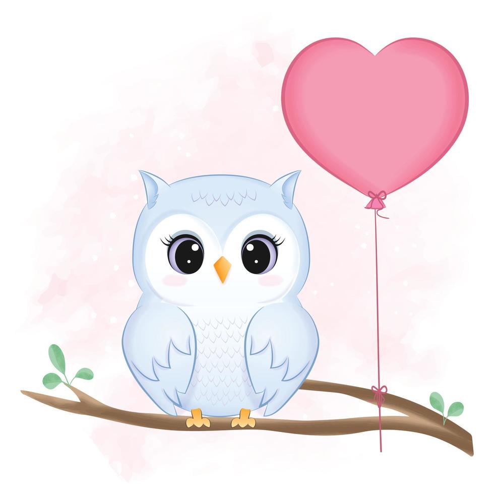 Cute owl and heart valentine's day concept illustration vector