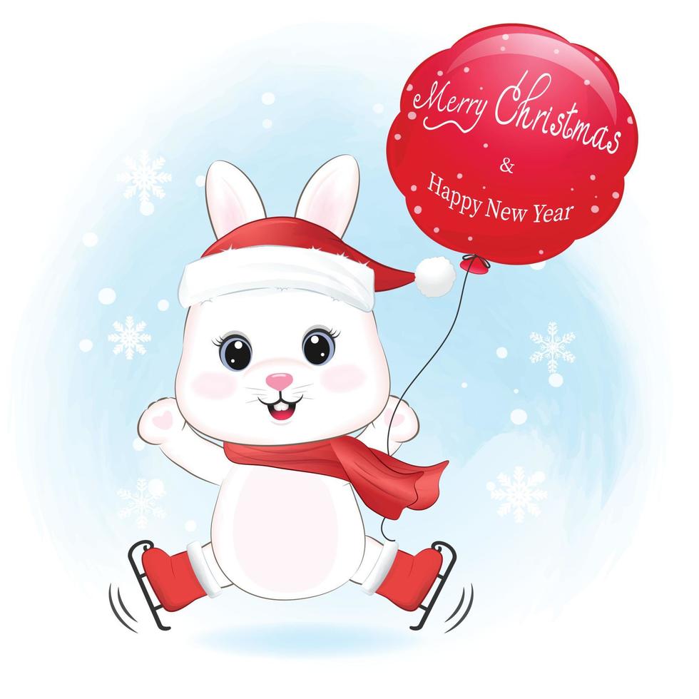 Little Rabbit and balloon. Christmas season illustration vector