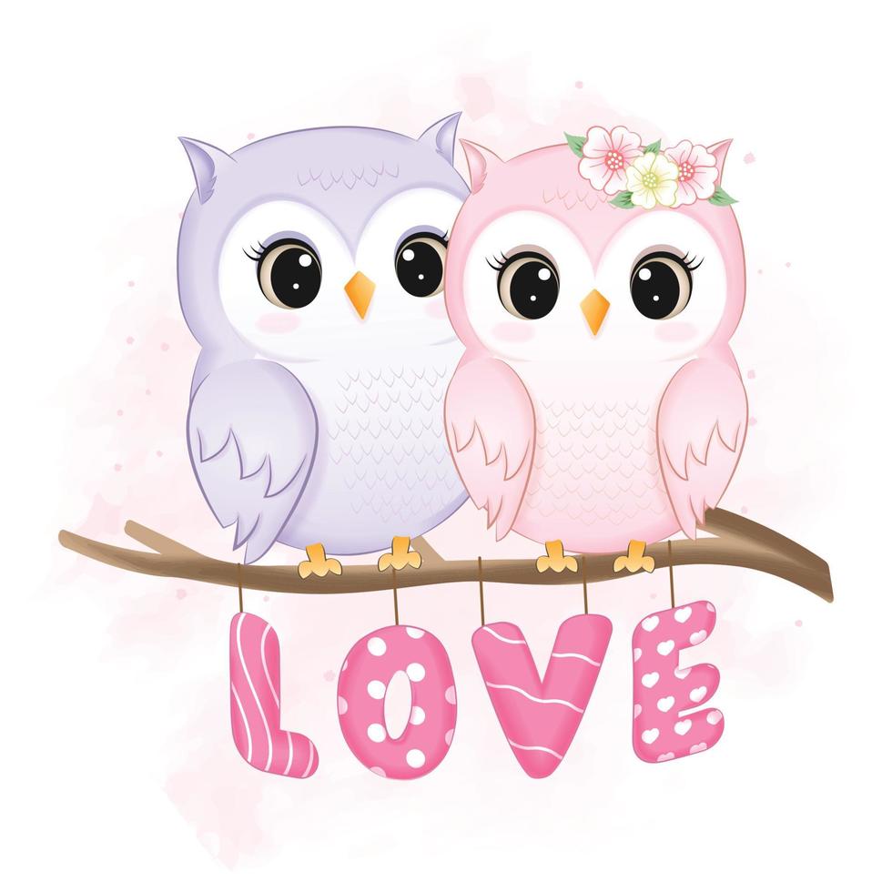 Cute Couple Owl and heart valentine's day concept illustration vector