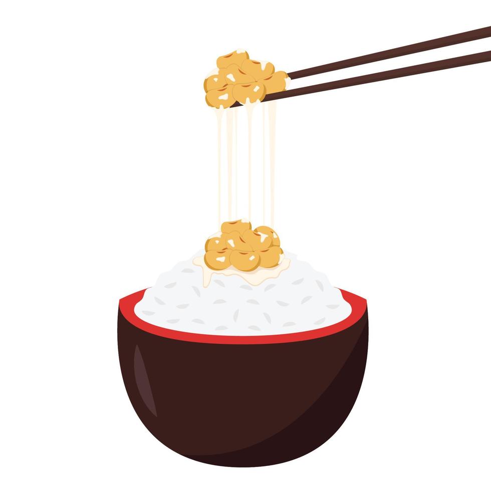 Soybean vector. Soy bean on chopsticks. Natto vector. vector