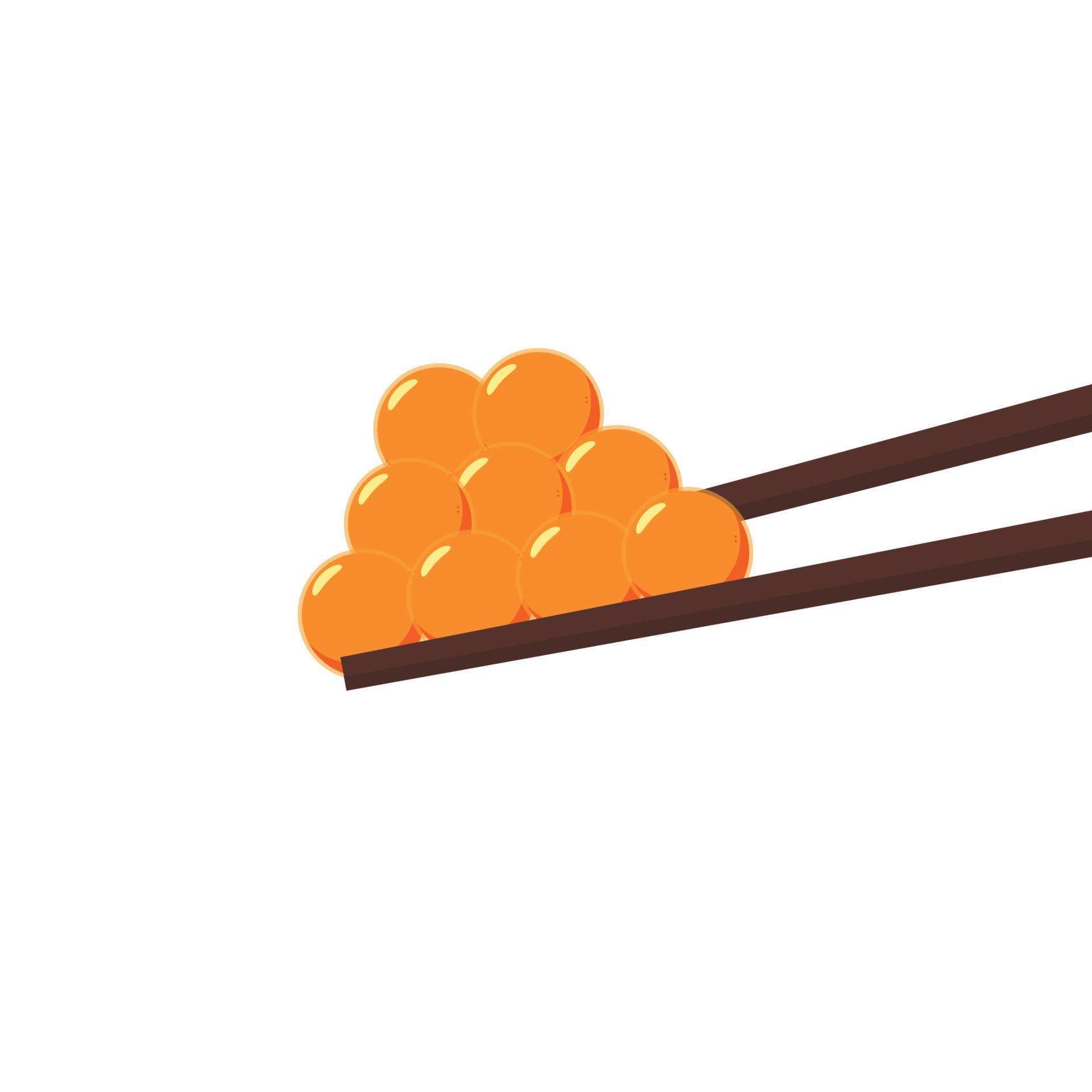 Salmon egg vector. Salmon egg on chopsticks. free space for text. copy