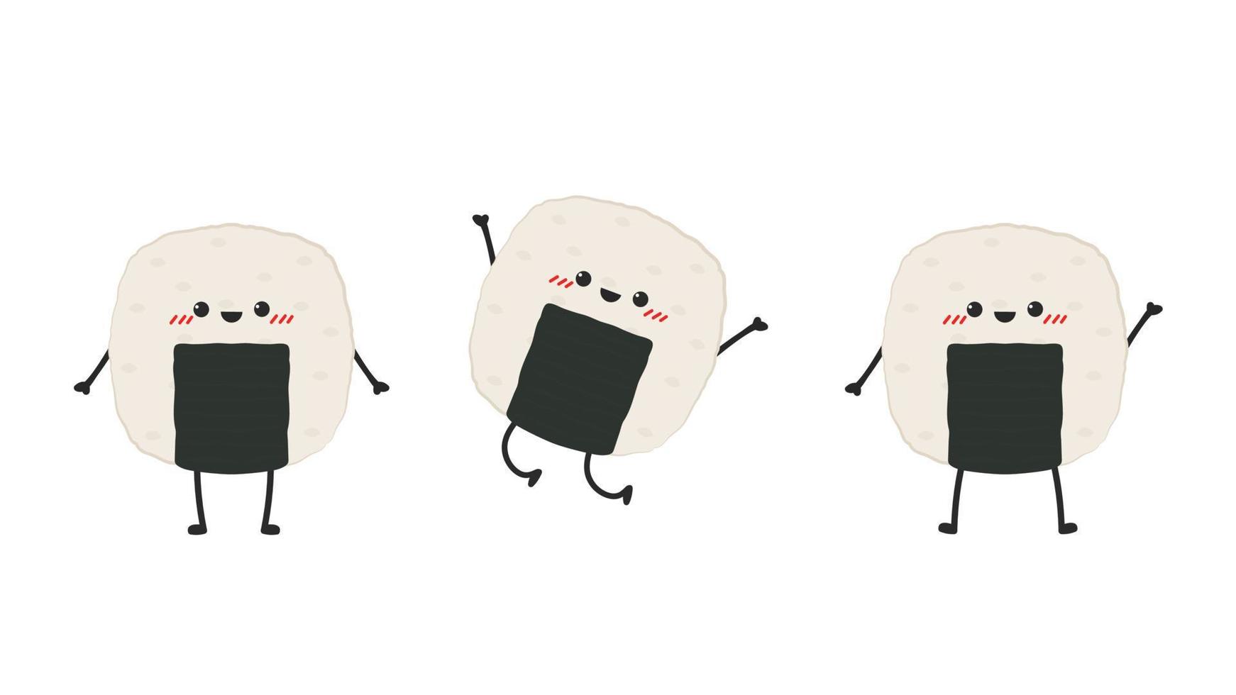 personaje onigiri. onigiris sobre fondo blanco. diseño del logotipo onigiri. bola de arroz de japón. vector