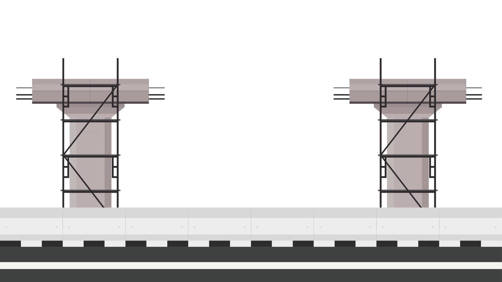 Road side vector. Scaffolding vector. Bridge pillar. Construction. Bridge posts under construction. Road fence.  Bridge over the way. vector