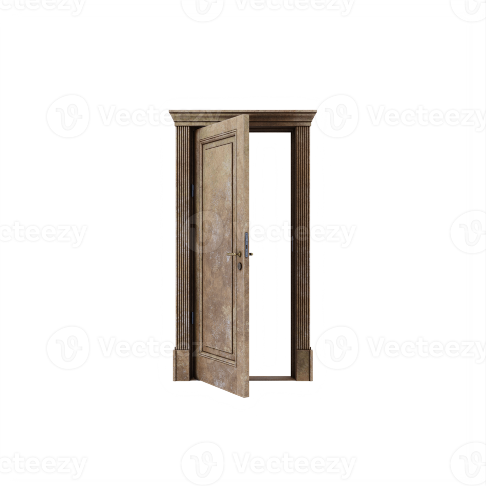 puerta abierta de madera de hormigón aislada png