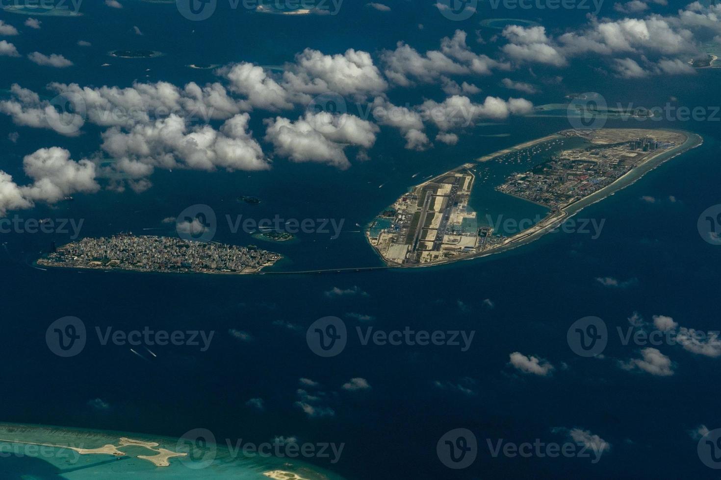 male maldives bridge and airport aerial panorama landscape photo