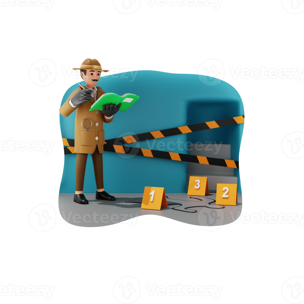 Detective Looking At Crime Scene, 3D Character Illustration png