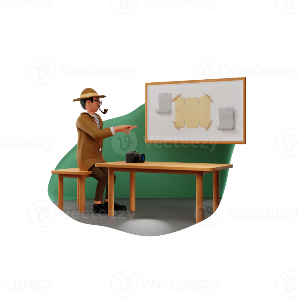 Detective Showing White Board, 3D Character Illustration png