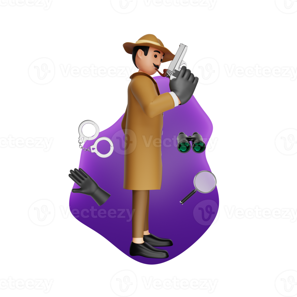 detective sosteniendo una pistola ilustración de personajes 3d png